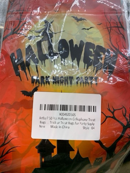 Condition photo showing New/Like New for Artby7 Halloween Treat Bags | 50 pcs Cellophane Bags with Fun Scary Designs | Pumpkins, Witches Cello Bags | Halloween Party Decorations, Spooky Trick or Treat Bags