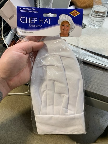 Condition photo showing New/Like New for Oversized Fabric Chef’s Hat- OSFM, Foodie Halloween Costume Dress Up, White Chef Costume, Cooking Party Supplies