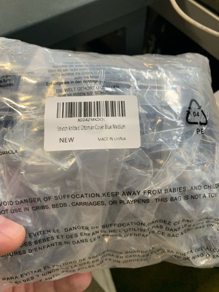 Condition photo showing New/Like New for HFCNMY Stretch Square Ottoman Cover - Knitted Jacquard Ottoman Slipcover with Elastic Bottom - Blue Medium 25"D x 31"W x 14"H Blue