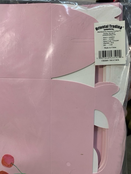 Condition photo showing New/Like New for Fun Express 6 1/4" x 5 1/2" Pink Cherries Cardstock Treat Boxes - 12 Pieces