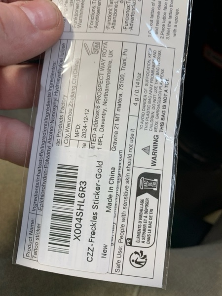 Condition photo showing New/Like New for Gold Glitter Freckles Face Tattoo - Face Glitter Makeup Speckles - Women Face Sparkle Freckles Patches for Halloween Makeup Prom - Carnival Party