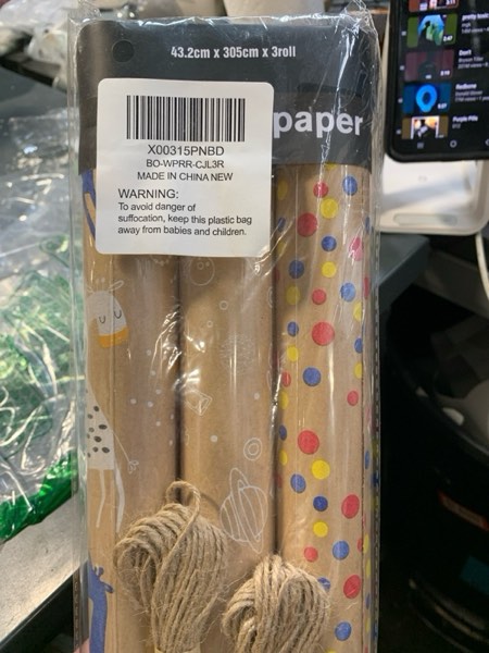 Condition photo showing New/Like New for BIOBROWN Baby Wrapping Paper with Tags, Jute String - 17 Inch X 10 Feet per Roll, 3 Rolls - Butterfly Girl, Bear, Sheep, Moon, Stripe Design for Kids Birthday Baby Shower