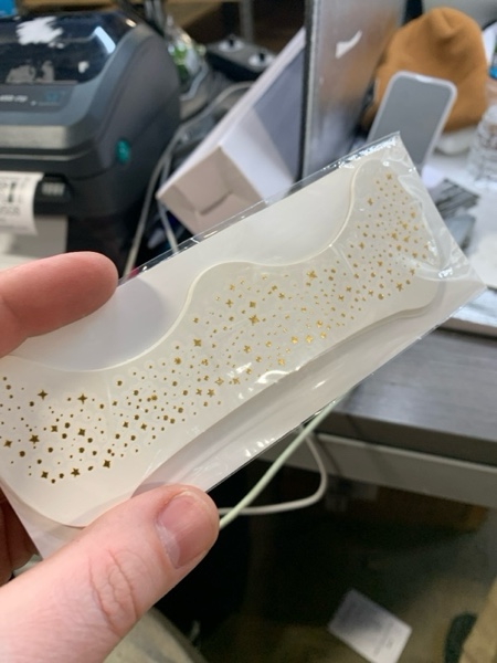 Condition photo showing New/Like New for Gold Glitter Freckles Face Tattoo - Face Glitter Makeup Speckles - Women Face Sparkle Freckles Patches for Halloween Makeup Prom - Carnival Party