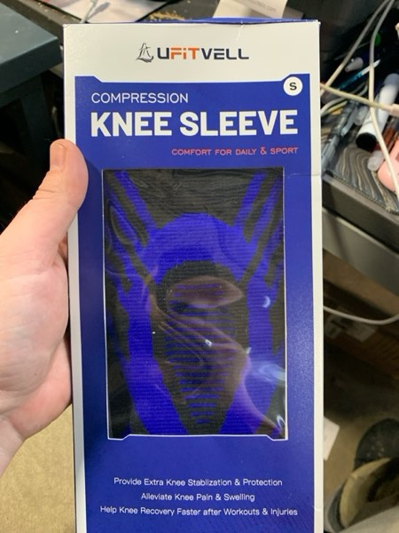 Condition photo showing New/Like New for Premium Compression Knee Sleeve with Stabilizers & Patella Pads - Ideal Knee Brace for Running, Volleyball, Arthritis Pain, Meniscus Tear and Support - Women & Men Small Black + Blue