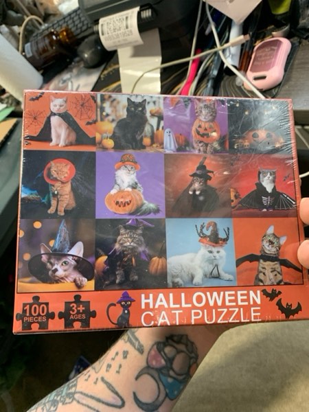Condition photo showing New/Like New for 100 Piece Cat Halloween Puzzle for Kids Ages 4-8, Educational Jigsaw Puzzles Puzzle Games Halloween Basket Stuffers for Girls and Boys