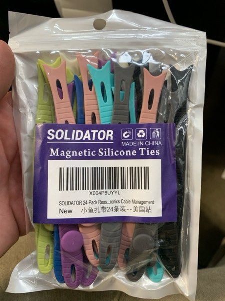 Condition photo showing New/Like New for 24-Pack Reusable Silicone Cable Ties – Fish Shape, 8 Bright Colors, 4.7” Adjustable Cord Organizers for Home, Office, Travel, Tech & Electronics Cable Management