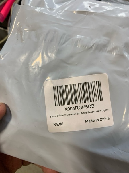 Condition photo showing New/Like New for Halloween Happy Birthday Banner Lighted Halloween Birthday Banner for Spooky Birthday Party Decorations, Glitter Skull Sign Garland with Heart for Party Decor Baby Shower Supplies