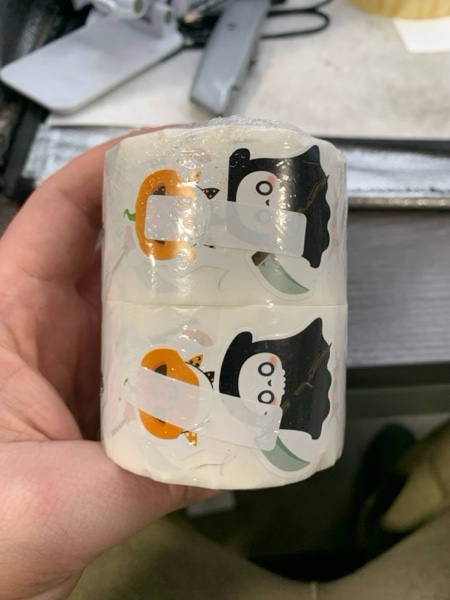 Condition photo showing New/Like New for 1000Pcs Halloween Stickers Roll Self-Adhesive Cute Ghost, Boo Designs Party Favors - Bulk Scary Decorations with 8 Adhesive Stickers (2 Rolls)