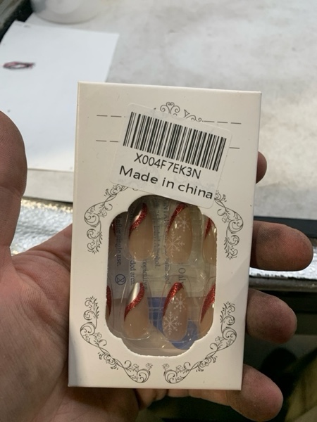 Condition photo showing New/Like New for Christmas Press on Nails Almond Shape Fake Nails Medium False Nails Elk Glue on Nails Snowflake Acrylic Nails Full Cover Red Glitter Stick on Nails for Women Nail Art Decoration 24 Pcs Designs 1