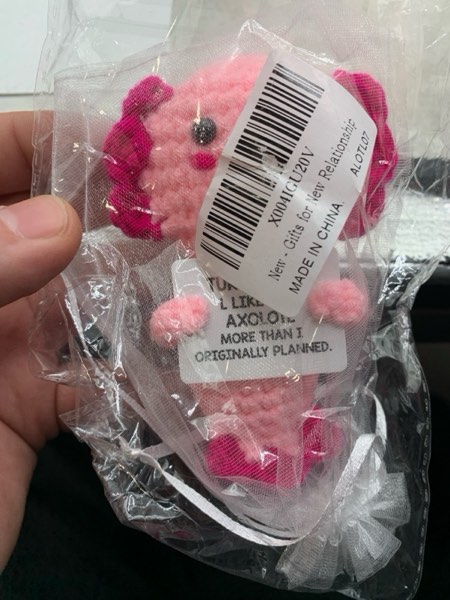 Condition photo showing New/Like New for Gifts for New Relationship, Crushes, Valentines, Anniversaries for Him or Her - Mini Crochet Axolotl - Turns Out I Like You More Than Planned, Will You Be My Girlfriend Boyfriend Gf Bf