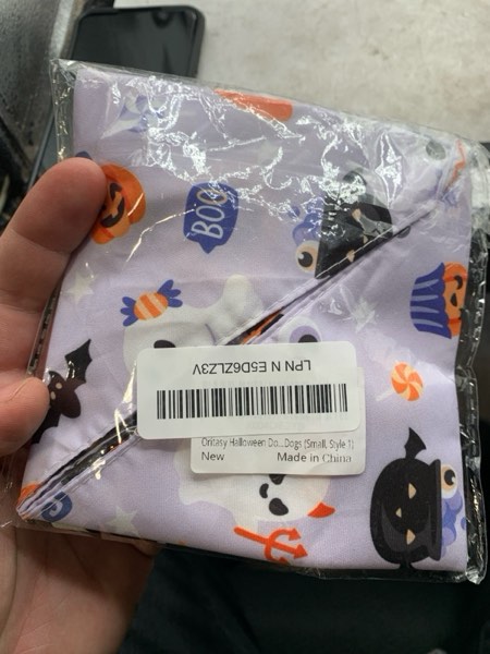 Condition photo showing New/Like New for Oritasy Halloween Dog Bandanas, Colorful Ghost 2-Pack Triangle Reversible Pet Scarves, Premium Fabric, Pumpkin Purple Bandana for All Boys Girls Dogs (Small, Style 1)