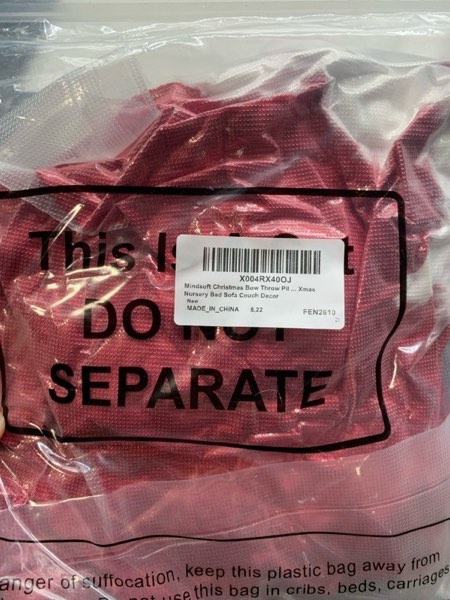 Condition photo showing New/Like New for Christmas Red Bow Throw Pillow 24.4x15.7'' Extra Large Santa Claus Gifts Bow Shaped Pillow Cute Velvet Decorative Aesthetic Bowknot Lumbar Cushion Coquette Home Decor for Xmas Bed Sofa Couch