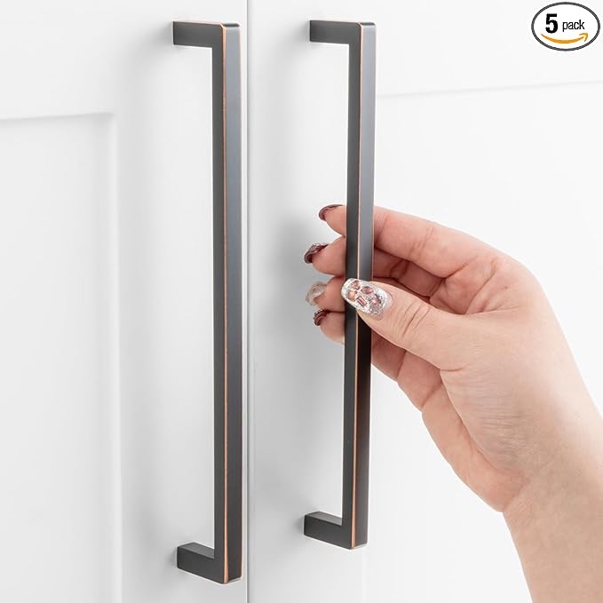 ASKANO Pack of 5, 7-1/2 Inch Hole Centers, Polished Chrome Square Bar Kitchen Cabinet Pull Handle ZP2401 | Solid Hardware for Drawer, Dresser, Bathroom, Vanity, Furniture Door, Cupboard, 7.6"