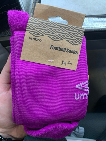Condition photo showing New/Like New for Umbro Boy's Club 2 Soccer Sock Purple Small