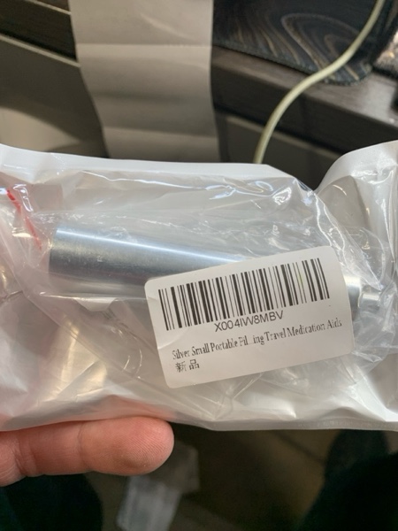 Condition photo showing New/Like New for Silver Small Portable Pill Box Keychain, Aluminium Alloy Mini Pill Organizer Case Container for Purse,Waterproof Metal Pill Holder Medicine Bottle for Outdoor Camping Travel Medication Aids