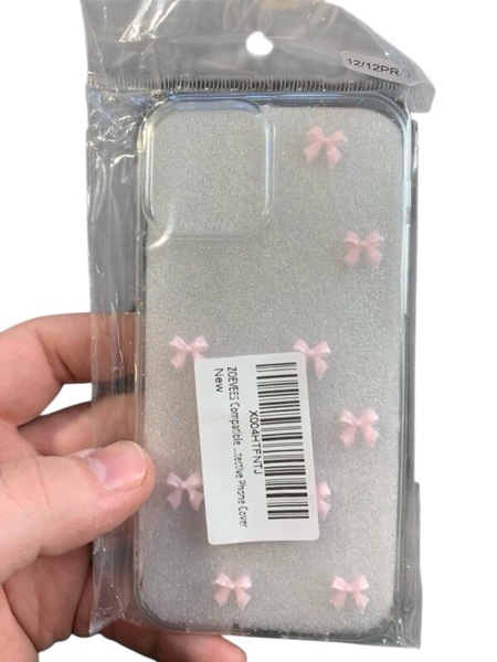 Condition photo showing New/Like New for ZOEVEES Compatible with iPhone 12/12 Pro Case, Clear with Cute Bling 3D Bow Design Glitter Bowknot Protective Phone Cover for Women Girls