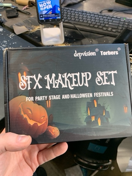 Condition photo showing New/Like New for Depvision SFX Makeup Kit Halloween Makeup Set Professional Face Body Paint Special Effects Makeup Set with Fake Blood Temporary Tattoo Hair Chalk Oil Body Paint Sponges Brushes for Halloween Party