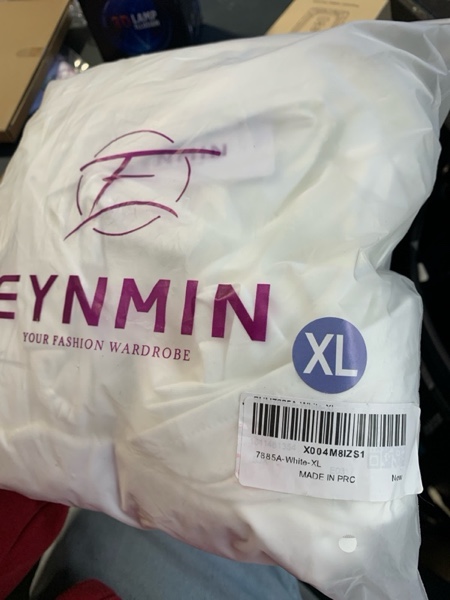 Condition photo showing New/Like New for EYNMIN Spaghetti Strap Long Formal Dress Cut Out Ruched Bodycon Split Elegant Wedding Guest Maxi Dresses for Women White XL