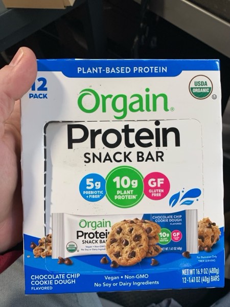 Condition photo showing New/Like New for Orgain Organic Vegan Protein Bars, Chocolate Chip Cookie Dough - 10g Plant Based Protein, Low Calorie Healthy Snacks, No Lactose or Soy Ingredients, Gluten Free, Non-GMO - 1.41 Oz (Pack of 12)
