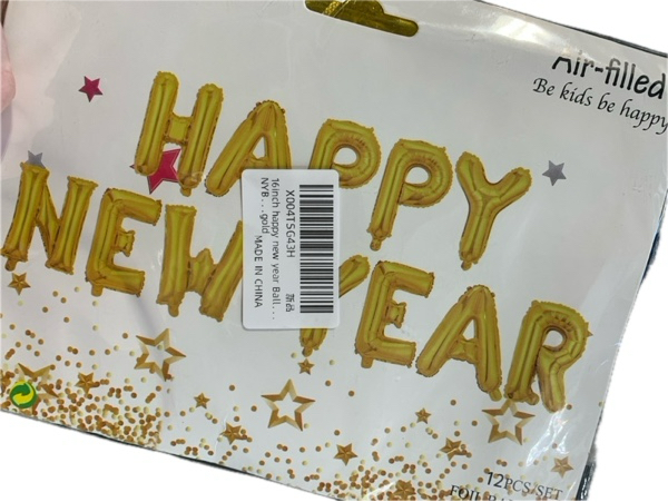 Condition photo showing New/Like New for 16-Inch Gold “Happy New Year” Balloons — 14 Pieces NYE Balloons 2026 Aluminum Mylar Foil Big Letter Balloon Arch Kit Decorations Sign Banner for Hanging New Year’s Eve Party Favors Supplies Theme Indoor