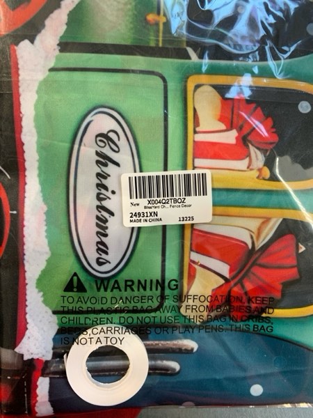 Condition photo showing New/Like New for Christmas Fence Banner 78x17 Inch Merry Christmas Train Outdoor Decorations Snowman Santa Tree Holiday Wall Backdrop for Yard Porch Fence Decor