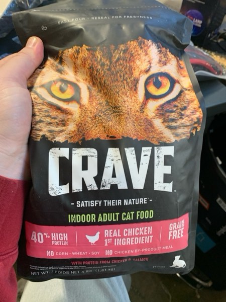 Condition photo showing New/Like New for CRAVE Grain Free Indoor Adult High Protein Natural Dry Cat Food with Protein from Chicken & Salmon, 4 lb. Bag