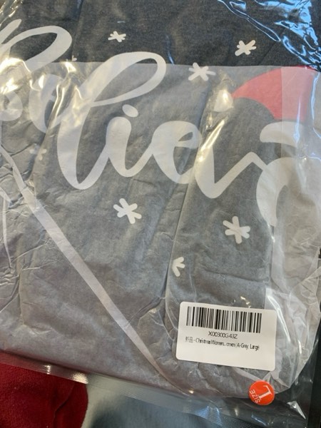 Condition photo showing New/Like New for Women Christmas Believe T-Shirt Christmas Short Sleeve Shirt Graphic Print Casual Shirts Tee Tops Large A-grey