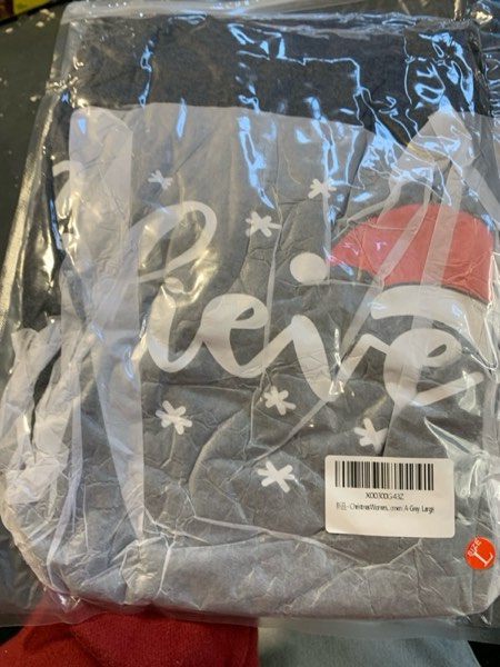 Condition photo showing New/Like New for Women Christmas Believe T-Shirt Christmas Short Sleeve Shirt Graphic Print Casual Shirts Tee Tops Large A-grey