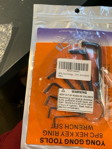 Condition photo showing New/Like New for WIROJ 8 pcs Hexagon Key Wrench Set with Keychain Allen Wrench Bike Repair Tool, L Shape, Wrench Size: 1.5mm to 6mm (Black)