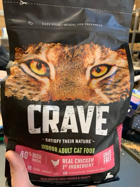 Condition photo showing New/Like New for CRAVE Grain Free Indoor Adult High Protein Natural Dry Cat Food with Protein from Chicken & Salmon, 4 lb. Bag