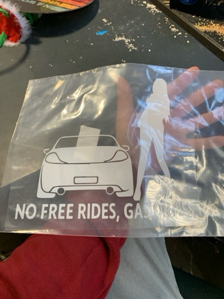 Condition photo showing New/Like New for No Free Rides Gas or Ass Decal – 7x7in Funny Vinyl Sticker for Car Truck SUV Window – Sarcastic Girl Silhouette Auto Quote – Waterproof & Removable