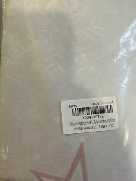 Condition photo showing New/Like New for Christmas Gingerbread House Backdrop 7x5FT Winter Wonderland Snowflake Candyland Photography Background Winter Holiday Xmas Baby Shower Birthday Party Decorations Photo Props 7x5FT?84'x60'