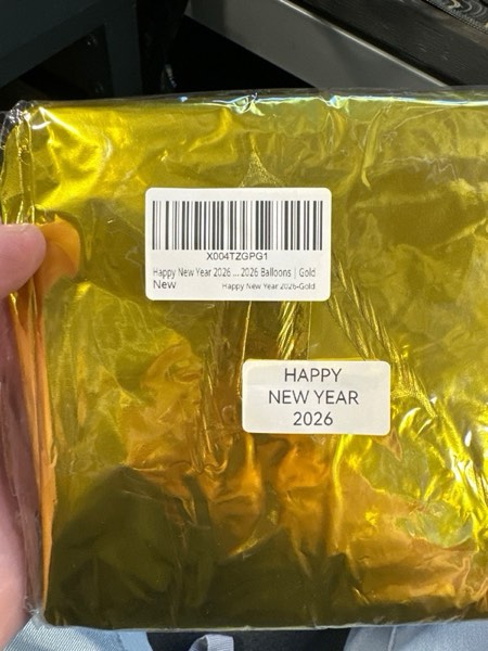 Condition photo showing New/Like New for Happy New Year 2026 Balloons Banner, 16 Inch Gold Thickened Foil Mylar Helium Balloons for 2026 New Years Party Decorations New Years Eve Party Supplies Decoracion De Año Nuevo 2026 Balloons | Gold Happy New Year 2026 Gold