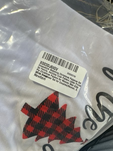 Condition photo showing New/Like New for Matching Christmas Family Pajamas Set, Holiday Cute Letter Print Top and Plaid Pants Xmas Pjs Set for Women, Men, Kids, Couples, Festival Funny It’s The Most Wonderful Time of The Year Letter Print Plus Size Sleepwear (Women, S ,White Time)