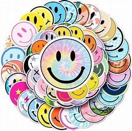 110PCS Round Smiley Face Stickers & Vinyl Decals – Waterproof Happy Emoji Labels with Laughing, Cute Expressions for Journals, Water Bottles, Gifts, Kids & Adults