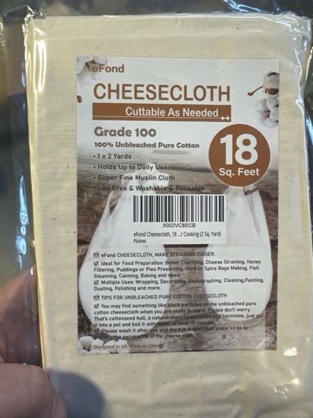 Condition photo showing New/Like New for eFond Cheesecloth, 18 Square Feet Grade 100 Cheese Cloths for Straining Reusable, Washable, Lint Free and Ultra Fine Mesh Unbleached Pure Cotton Muslin Cloths for Cooking with Hemmed 2 Edges (2 Yards) 72x36Inch Squares
