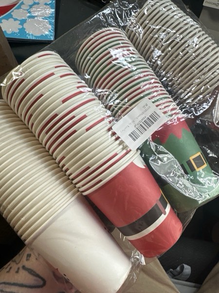 Condition photo showing New/Like New for 100 Pcs 9 oz Christmas Paper Cups,Xmas Disposable Coffee Cups,Nowflake Santa Snowman Elk Drinking Coffee Hot ColdTea Paper for Daily Use Holiday, Winter Party