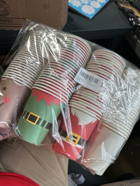Condition photo showing New/Like New for 100 Pcs 9 oz Christmas Paper Cups,Xmas Disposable Coffee Cups,Nowflake Santa Snowman Elk Drinking Coffee Hot ColdTea Paper for Daily Use Holiday, Winter Party