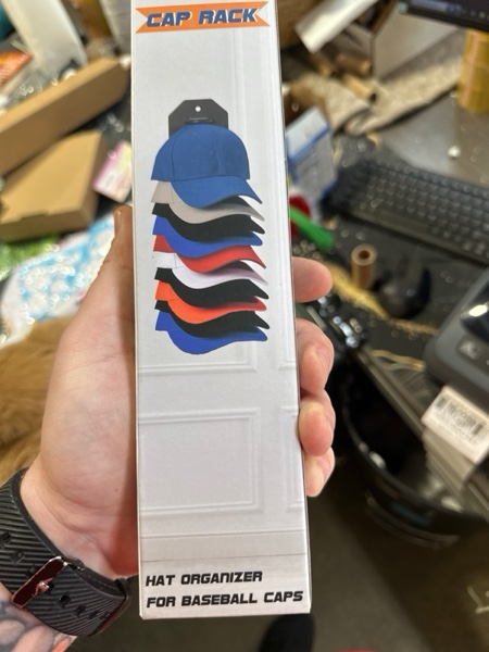 Condition photo showing New/Like New for Hat Organizer for Baseball Caps,Hat Rack for Wall, Compact Hat Storage Display Holder,Hold Up to 10 Hats,Hat Hanger Strong Adhesive/Wall Drilled for Door,Bedroom,Closet 1 Pack Gery Black