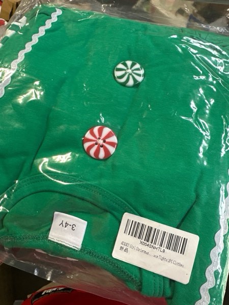 Condition photo showing New/Like New for (3-4Y) ADXSUN Girl Christmas Outfit Christmas Tree/Gingerbread Man Embroidered Dress Top +Lace Tights 2PC Clothes