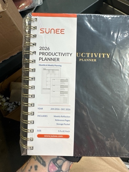 Condition photo showing New/Like New for SUNEE 2026 Planner 5.9" x 8.3" – Dated Productivity Planner for Time Management - Daily,Weekly & Monthly Planner to Achieve Goals - Planner 2026 dated from January 2026 – December 2026,Black Black 5.9" x 8.3"