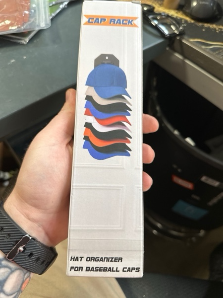 Condition photo showing New/Like New for Hat Organizer for Baseball Caps,Hat Rack for Wall, Compact Hat Storage Display Holder,Hold Up to 10 Hats,Hat Hanger Strong Adhesive/Wall Drilled for Door,Bedroom,Closet 1 Pack Gery Black