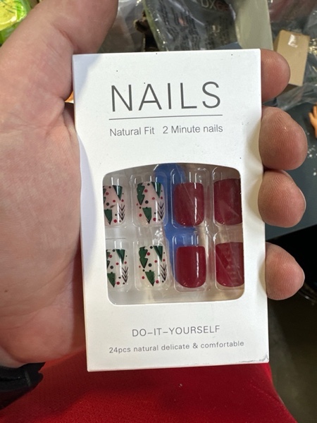 Condition photo showing New/Like New for Christmas Press On Nails Short Square, 24Pcs Christmas Fake Nails Glossy Red Green Gold Full Cover Christmas Tree Designs for Christmas Nail Accessories, Stick On Nails