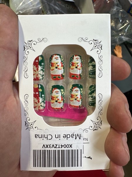 Condition photo showing New/Like New for Christmas Red Press on Nails Medium Length Fake Nails Square False Nails with Glitter Snowflake Designs Christmas Green Nail Press ons Sparkly Cute Artificial Nails for Women 24Pcs