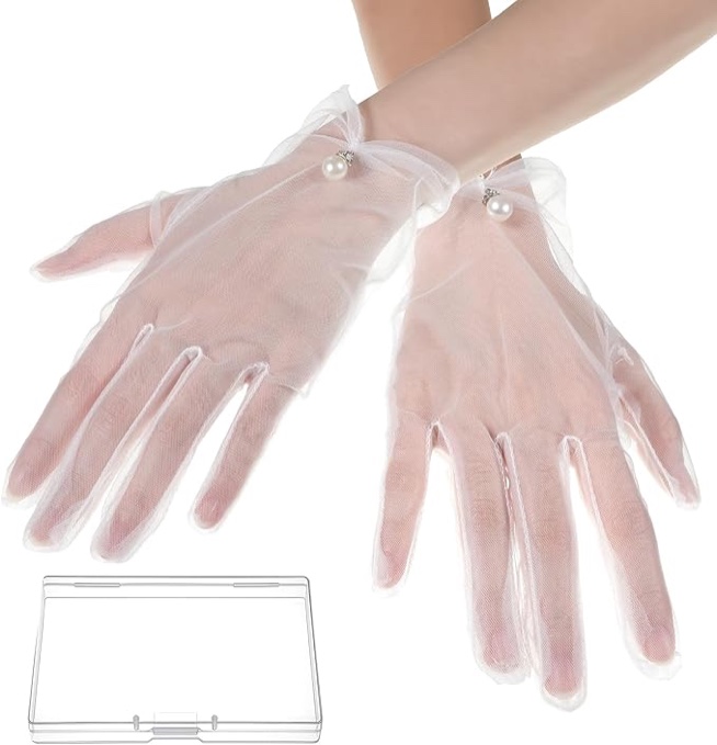 Eldraqth Short Lace Tulle Sheer Gloves for Women Lace Gloves Women Bridal Glove Short Tea Party Banq