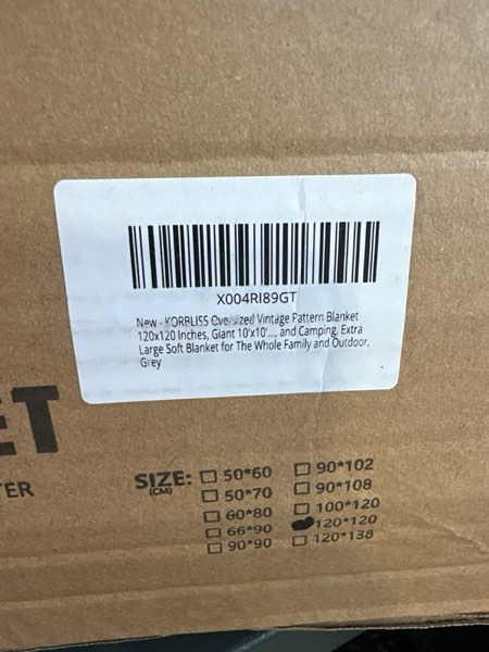 Condition photo showing New/Like New for Oversized Vintage Pattern Blanket 120x120 Inches, Giant 10'x10' for Bed, Travel, and Camping, Extra Large Soft Blanket for The Whole Family and Outdoor, Grey Grey 120" x 120"