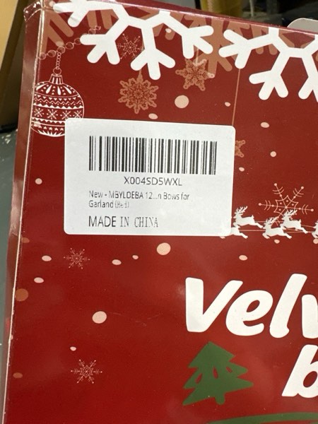 Condition photo showing New/Like New for 12 Pcs Red Velvet Bows for Christmas Tree, Rustic Crafts Velvet Ribbon for Wreath, Xmas Home Decor, Wedding, Outdoor & Indoor Holiday Ornaments, Pre-Formed Bows (7.8×17.7 Inch) Red Medium Double Bows