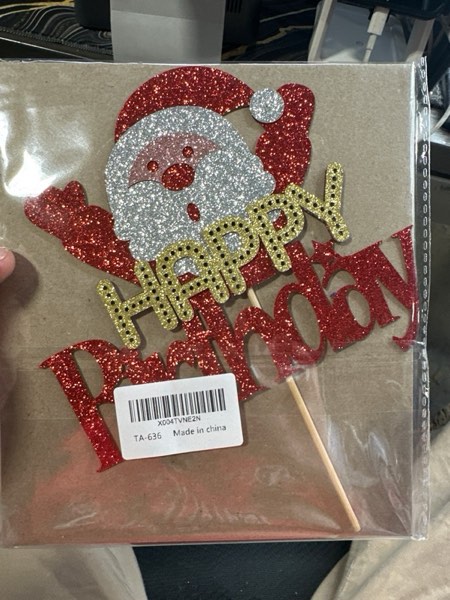 Condition photo showing New/Like New for Leetaivie Merry Christmas Cake Topper, Red Green Glitter Xmas Holiday Cake Decorations christmas Hap