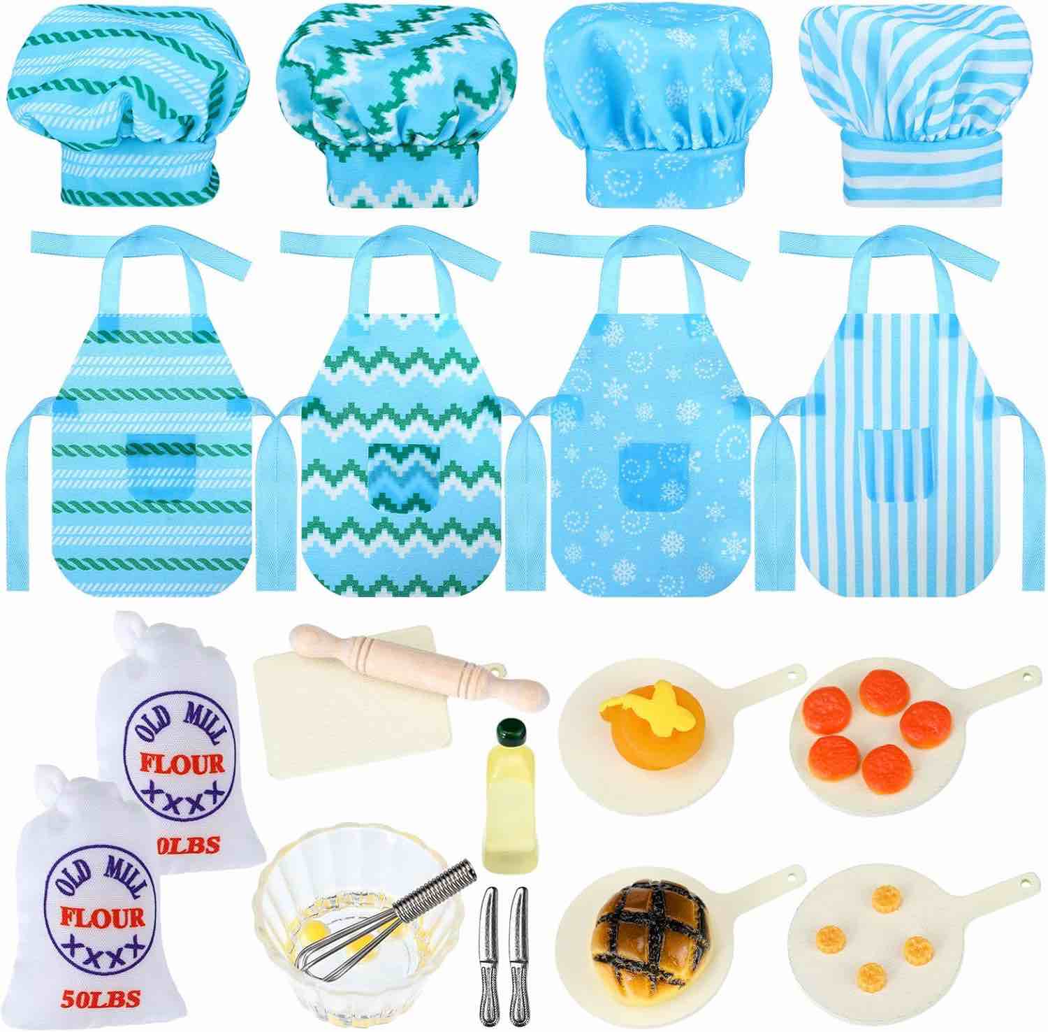 Kajaia 30 Pcs Christmas Elf Outfits for Kids Xmas Kitchen Cooking Clothes Accessories Include Blue B