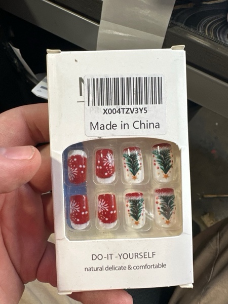Condition photo showing New/Like New for Christmas Press on Nails Medium Fake Nails Square False Nails with Snowflake Xmas Tree Designs Christmas Red Nail Press ons Sparkly Cute Artificial Nails for Women 24Pcs Christmas Style 05-9